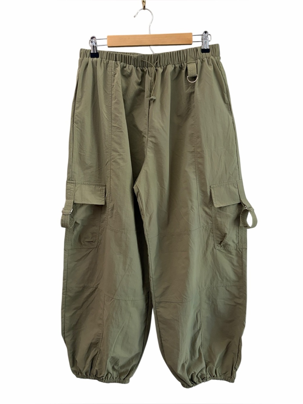 Blu Pepper Baggy Parachute Kaki Green Cargo Jogger Pants Size L 100% Nylon